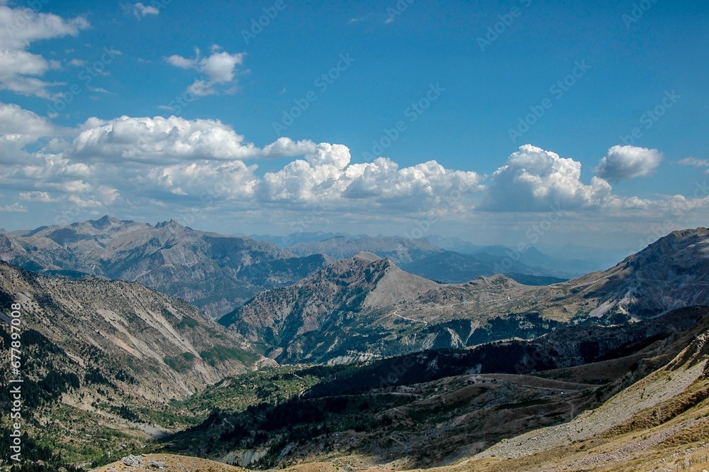 Beautiful shot of a mountainous landscape under the bright sky
