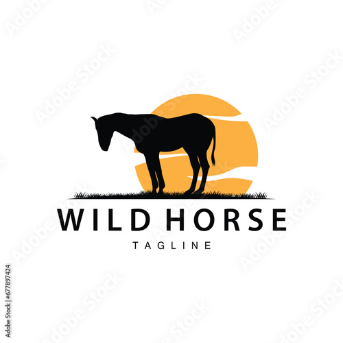 Wild Horse Logo Farm Design Silhouette Simple Vector Illustration Template