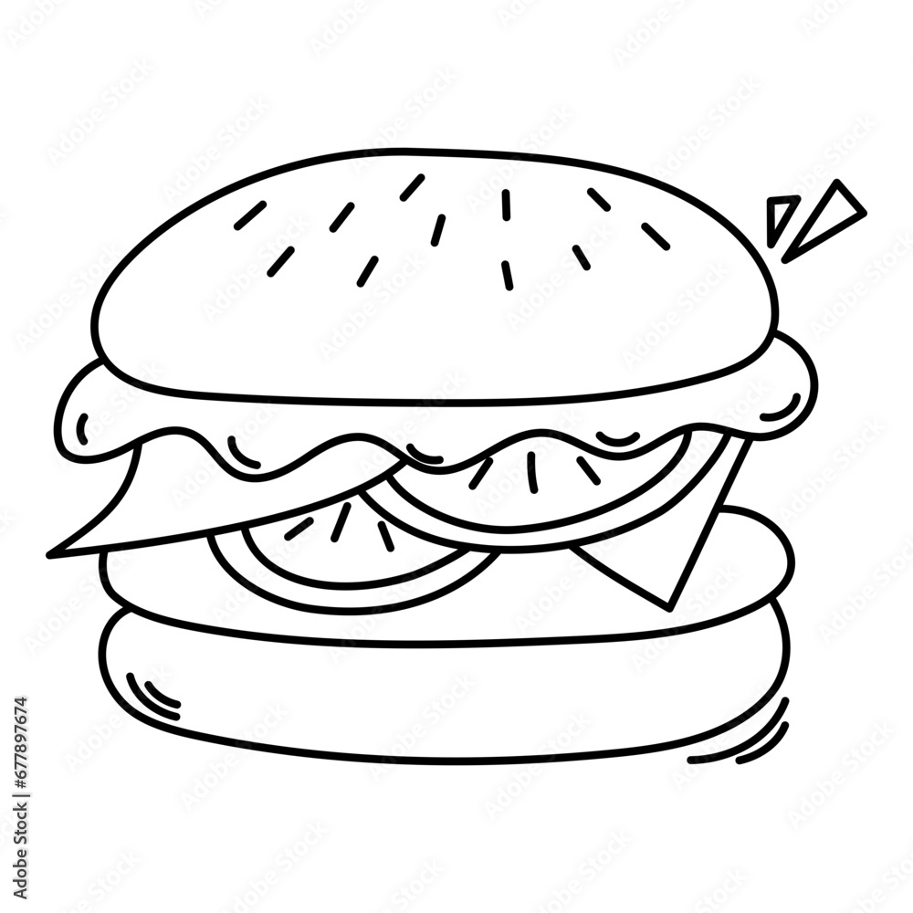 Doodle burger line art element. Vector element with food theme and doodle hand drawn style. Illustration. Doodle burger line art element. Vector element with food theme and doodle hand drawn style. Illustration.