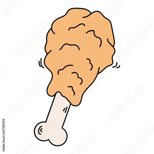 Doodle fried chicken element. Vector element with food theme and doodle hand drawn style. Illustration.