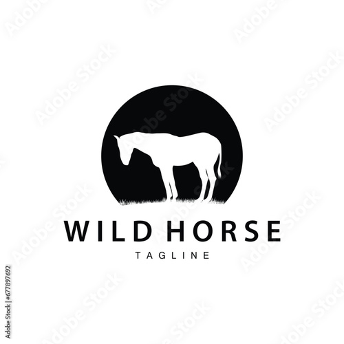 Wild Horse Logo Farm Design Silhouette Simple Vector Illustration Template