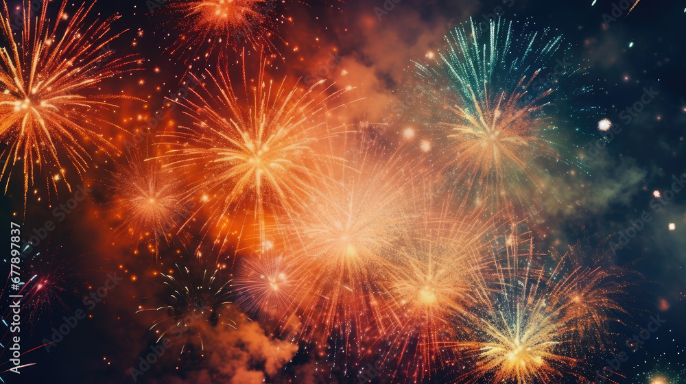 Happy New Year Fireworks  Natural Colors , Background For Banner, HD