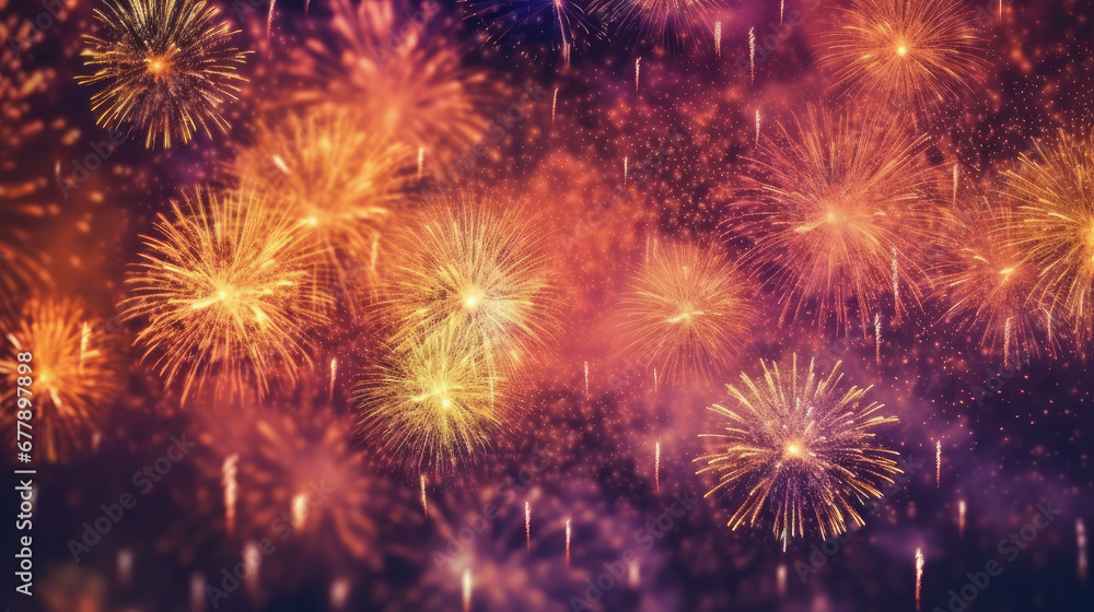 Happy New Year Fireworks  Natural Colors , Background For Banner, HD