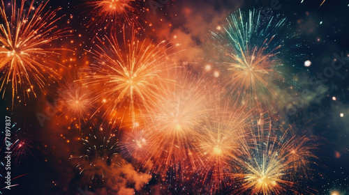 Happy New Year Fireworks Natural Colors , Background For Banner, HD