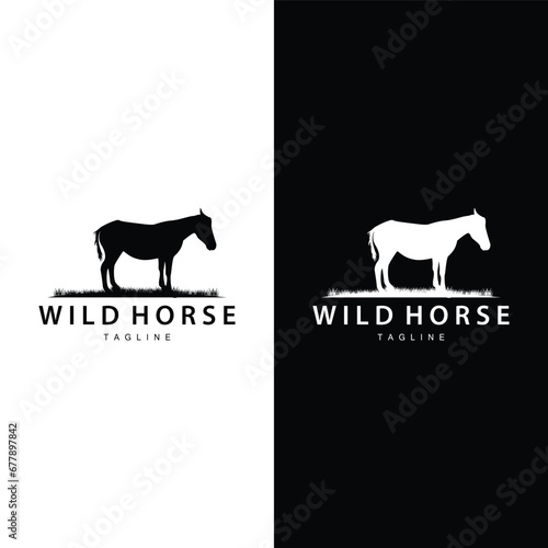 Wild Horse Logo Farm Design Silhouette Simple Vector Illustration Template