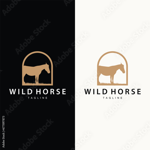 Wild Horse Logo Farm Design Silhouette Simple Vector Illustration Template