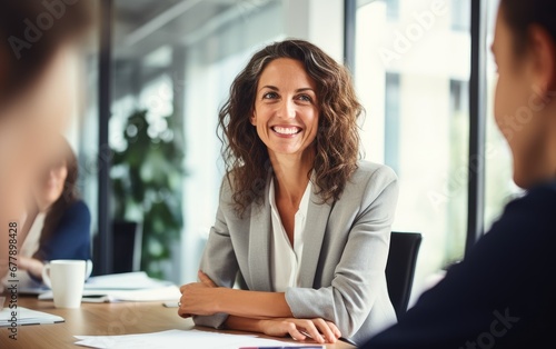 Free Download Woman consulting a client, managing professional teamwork,  communicating in office boardroom - GFXLoad
