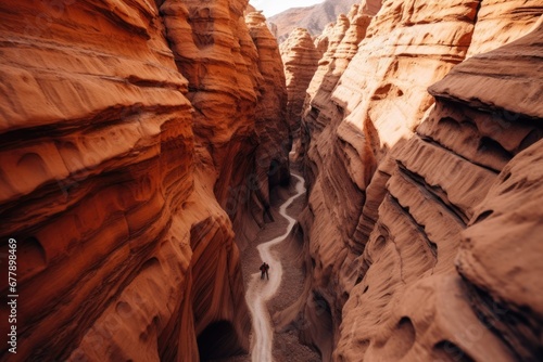 Mountain landscape rock sandstone nature narrow jordan travel red stone canyon desert photo