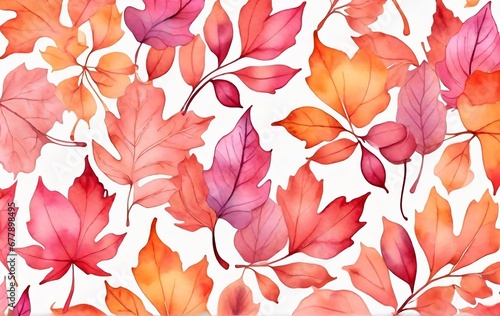 Watercolor seamless pattern with pink and orange autumn leaves. Vector nature elements for fabrics, wallpapers, and more background created with generative ai