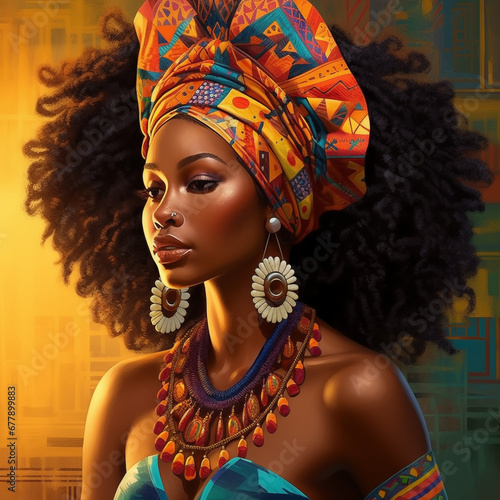 Afrodite Contemporânea: Inspiração Afro em uma Ilustração Cativante, IA Generativa