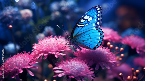 a butterfly blue on a flower