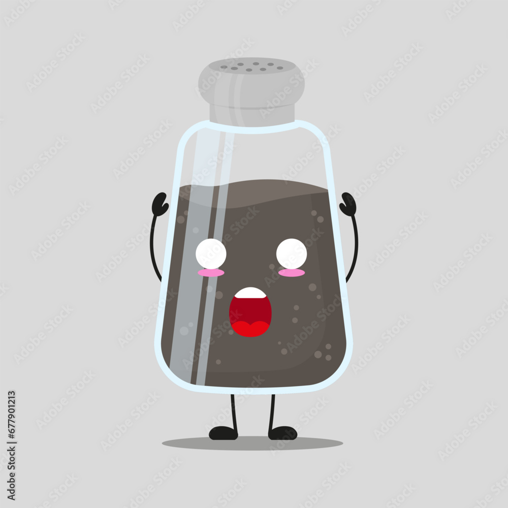 Cute shocked pepper character. Funny ingredient cartoon emoticon in flat style. closet vector illustration Cute shocked pepper character. Funny ingredient cartoon emoticon in flat style. closet vector illustration