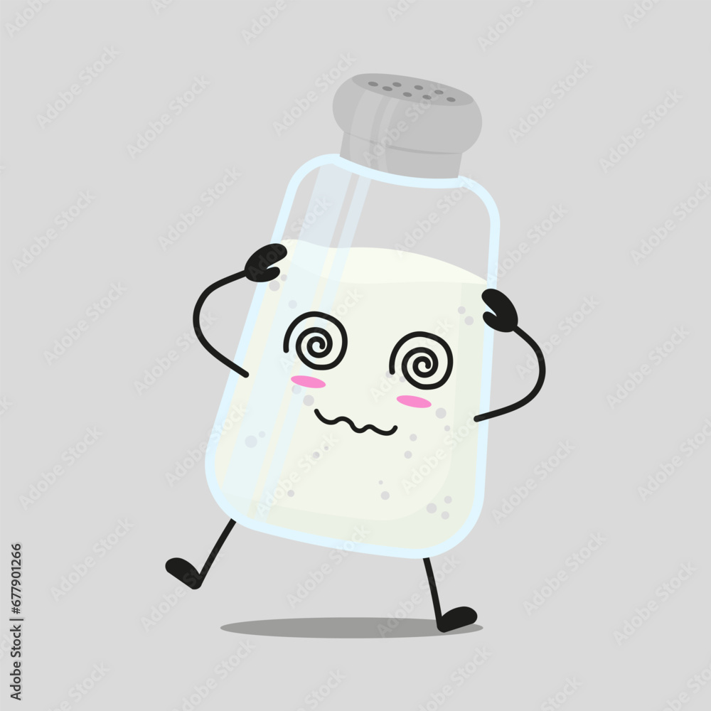 Cute dizzy salt character. Funny confused ingredient cartoon emoticon in flat style. closet vector illustration Cute dizzy salt character. Funny confused ingredient cartoon emoticon in flat style. closet vector illustration