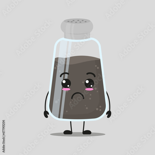 Cute sad pepper character. Funny unhappy ingredient cartoon emoticon in flat style. closet vector illustration