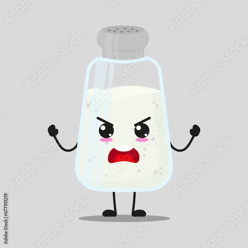 Cute furious salt character. Temperament ingredient cartoon emoticon in flat style. closet vector illustration