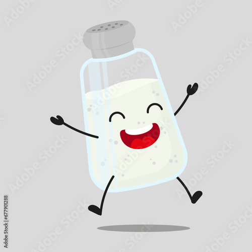 Cute happy salt character. Funny victory jump celebration ingredient cartoon emoticon in flat style. closet vector illustration