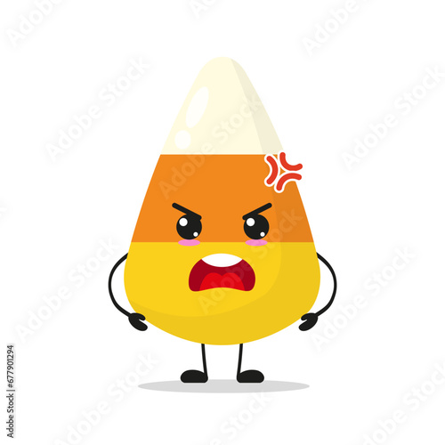 Cute furious corn candy character. Temperament sweet cartoon emoticon in flat style. closet vector illustration