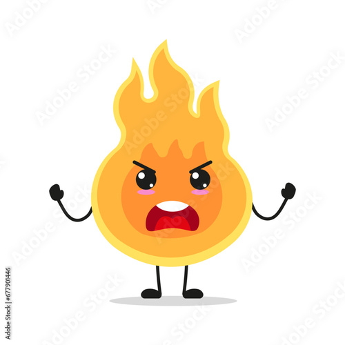 Cute angry fire character. Funny mad flame cartoon emoticon in flat style. closet vector illustration