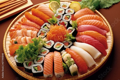 Japanese Sushi Sampler - Rolls, Nigiri, Sashimi, and Authentic Condiments