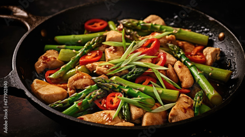 Chicken And Asparagus Stir Fry Natural, Background For Banner, HD