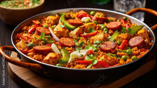 Chicken And Chorizo Paella Natural Color , Background For Banner, HD