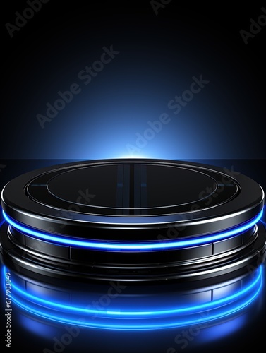 podium for display product in black with blue light modern minimal background design. can be use for showcase, presentation, display