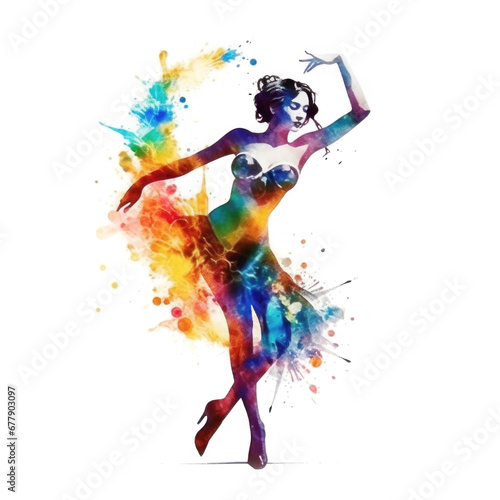 Dancing Woman Colorful Graphic on White Background