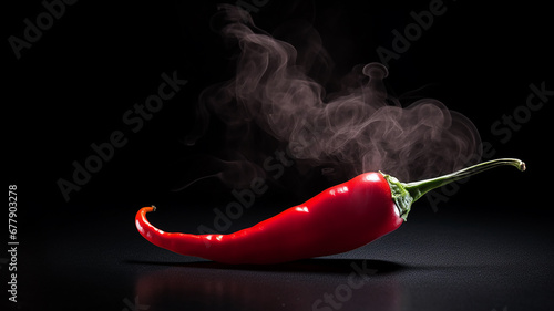 fresh hot red chili pepper on a black background, fiery hot seasoning