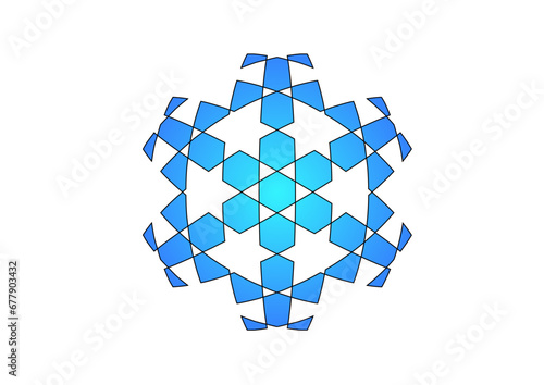 stilisierter blauer schneekristall mit in der helligkeit abgestuften blau-tönen, modernes abstraktes design, eis, kristall, 3D,