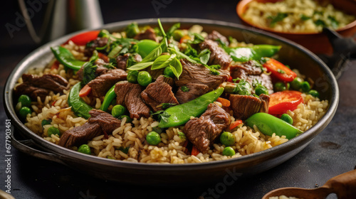 Beef And Snow Pea Fried Rice Natural, Background For Banner, HD