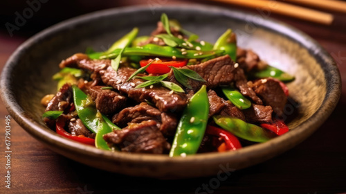 Beef And Snow Pea Stir Fry Natural Color , Background For Banner, HD