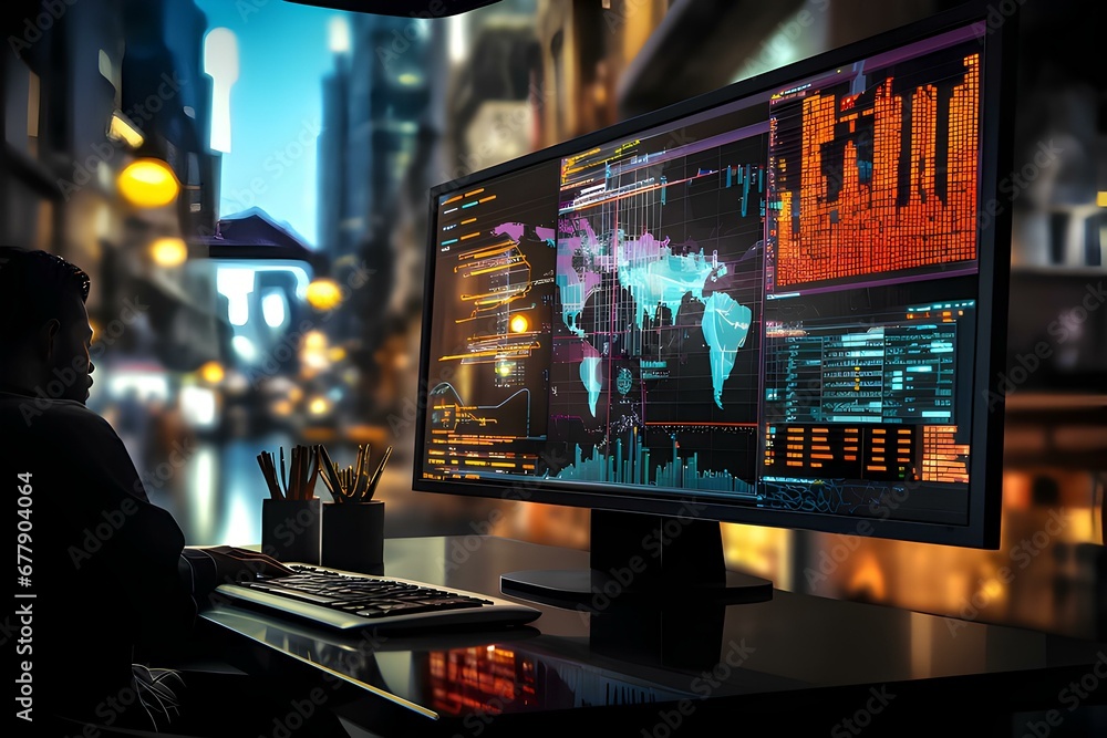 A digital representation of stock market charts and data visualizations ...