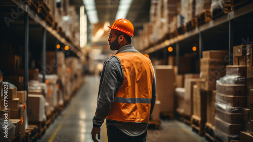 Worker navigating large warehouse