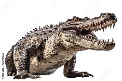 A crocodile showing jaws isolate on transparent background. © JKLoma