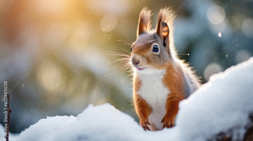 A Playful Squirrel Is In The Snowy Forest , Background For Banner, HD A Playful Squirrel Is In The Snowy Forest , Background For Banner, HD