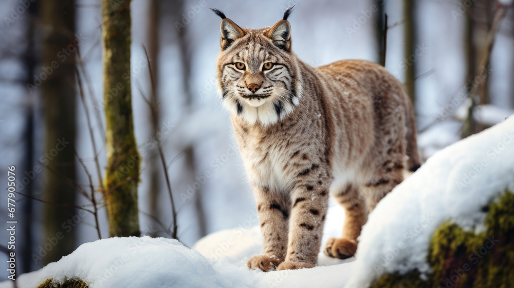 A Rare Lynx Is In The Snowy Forest, Background For Banner, HD