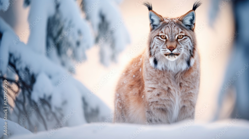 A Rare Lynx Is In The Snowy Forest, Background For Banner, HD