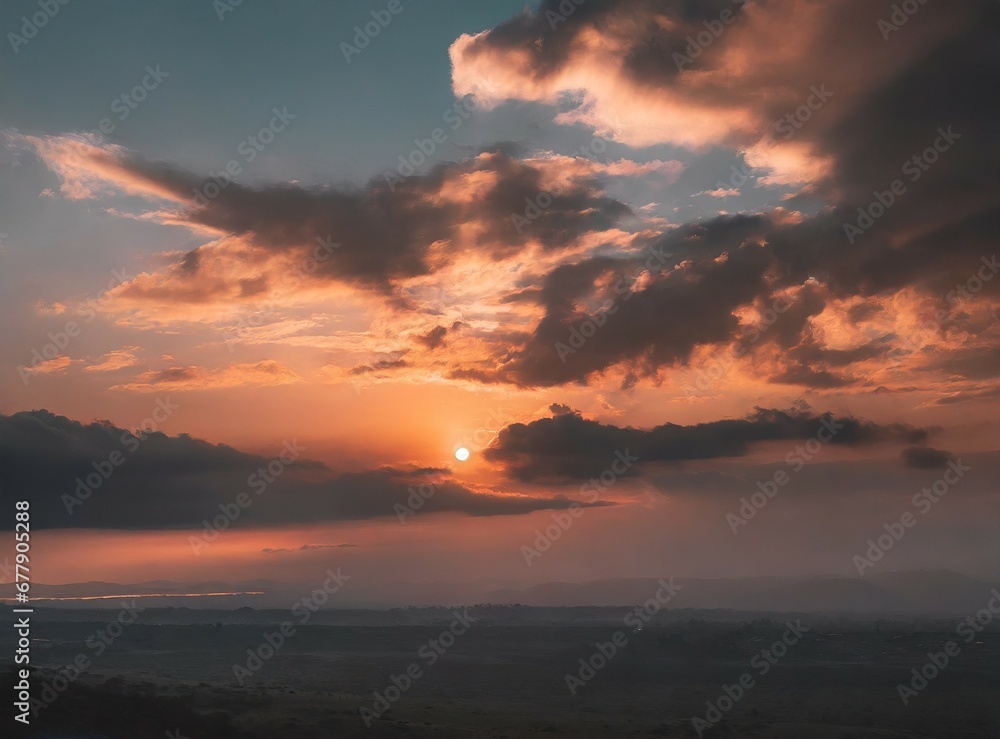 Beautiful sky at sunset, aerial view