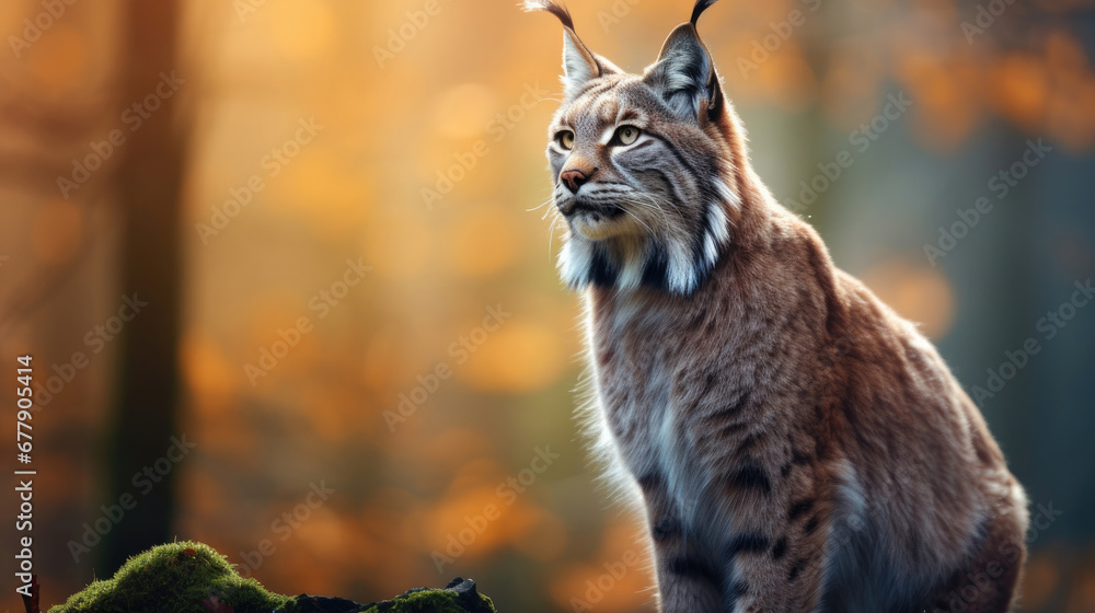 Fototapeta premium A Regal Lynx Is In The Forest , Background For Banner, HD