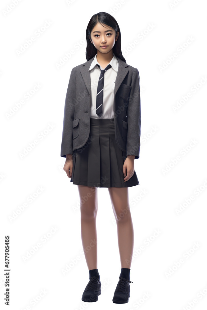 Young asian woman in school uniform on white background Young asian woman in school uniform on white background