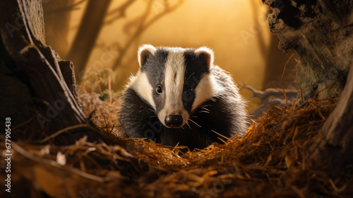 A Secretive Badger Is In The Forest Burrow, Background For Banner, HD