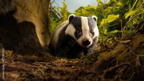 A Secretive Badger Is In The Forest Burrow, Background For Banner, HD
