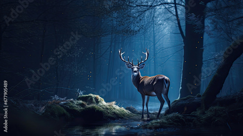 A Serene Deer Is In The Moonlit Forest, Background For Banner, HD