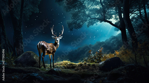 A Serene Deer Is In The Moonlit Forest, Background For Banner, HD