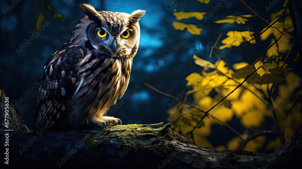 A Watchful Owl Is Perched In The Moonlit Forest , Background For Banner, HD A Watchful Owl Is Perched In The Moonlit Forest , Background For Banner, HD