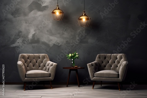 Furniture modern luxury comfortable interior floor wall armchair decorative design style room background home, generative ai