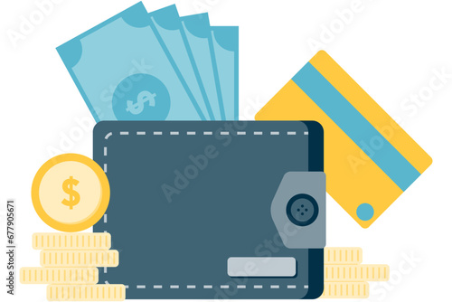 illustration of wallet and credit card, payment methods for online shopping
