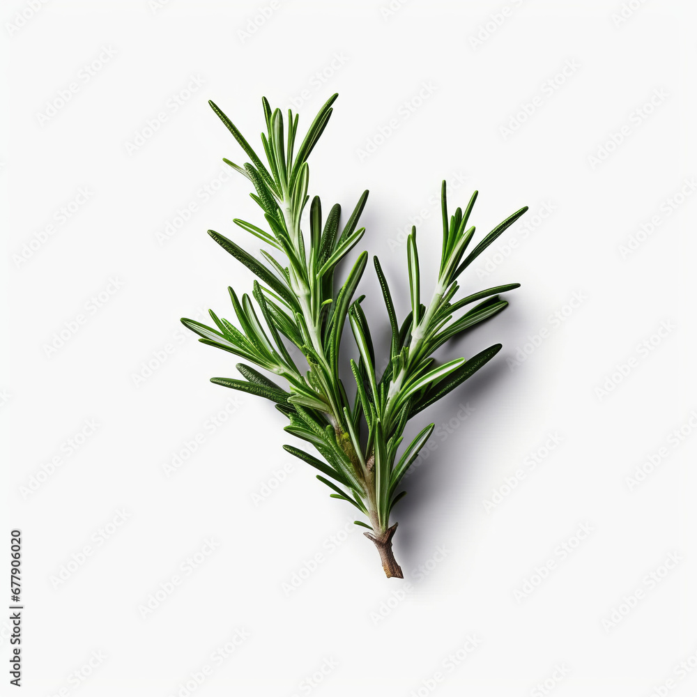 Fototapeta premium Fresh rosemary showcased with quality lighting on a white background.