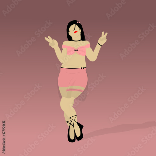 Mujer sensual con cuerpo real haciendo la señal de la paz