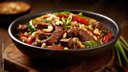 Beef And Cashew Fried Rice Natural Color , Background For Banner, HD